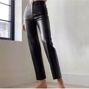 Rem Garson Women's Black 100% Butter Soft Leather Straight Leg Pocketed Pants 8